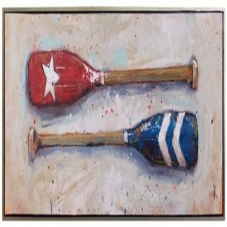 Trip Park - Red & Blue Oars - Acrylic on Canvas - 24x72