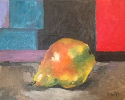 Margaret Hill - Pear With Abstract - Oil on Canvas - 8x10
