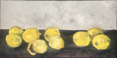 Margaret Hill - Lemons on Black - Oil on Canvas - 12 x 24