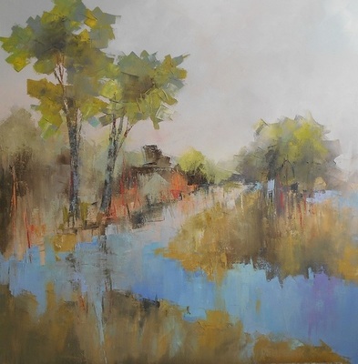 Becky Denmark - Down Stream - Oil on Canvas - 30x30