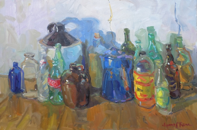 James P. Kerr - Bottles and Jugs - Oil on Canvas - 24x36
