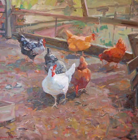 James P. Kerr - Hefty Hens - Oil on Canvas - 40x40