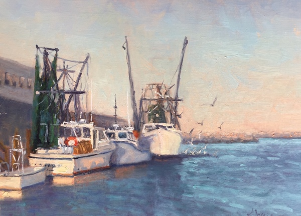 Suzanne Morris - Wanchese Workboats - Oil on Linen - 12x16