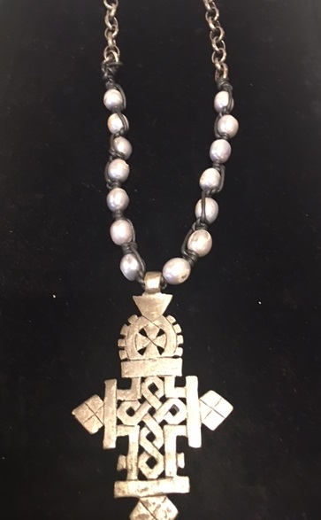 Sugarfoot Jewels - Coptic Cross, Leather & Pearls