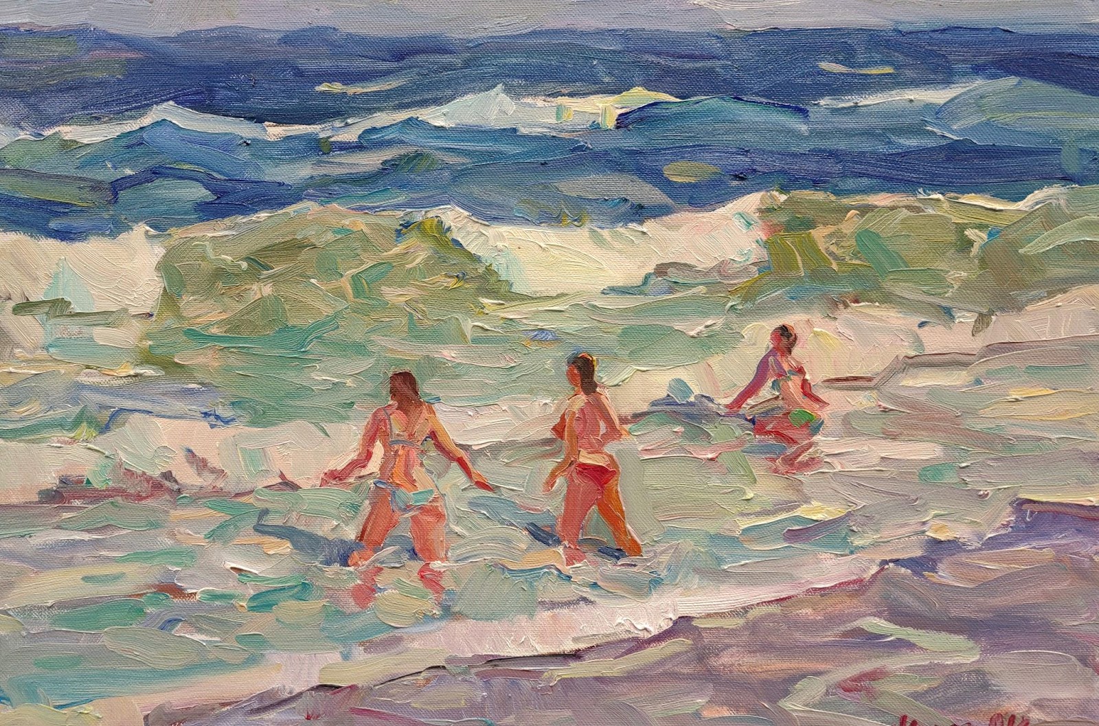 James P. Kerr - Surf Gals - Oil on Canvas - 24x36