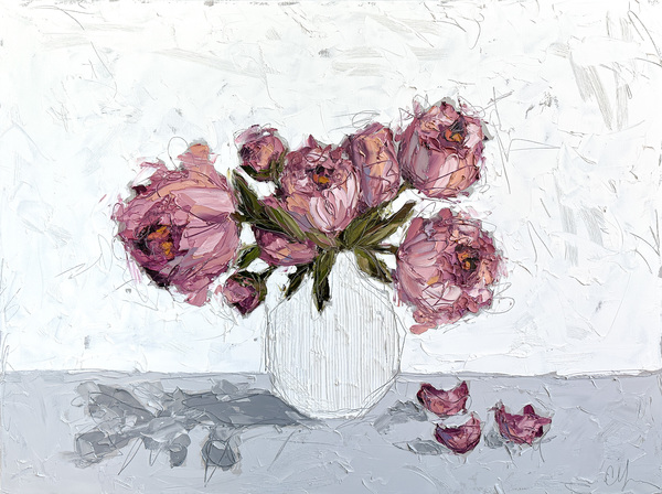 Christie Younger - Pink Peonies in White II - Oil and Graphite on Canvas - 36x48