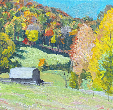 Steve Moore - Fall Barn - Acrylic on Canvas - 12x12