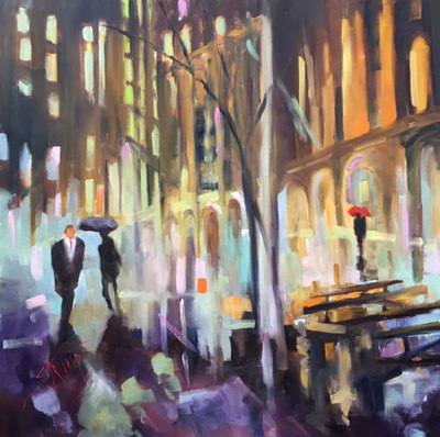 Gina Strumpf - Dreamy City Nights - Oil on Canvas - 48x48