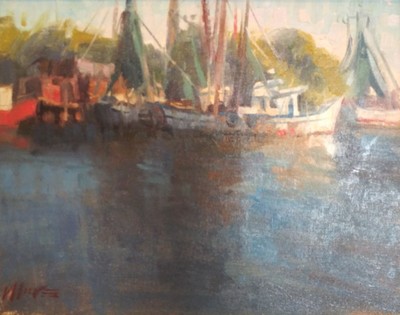 Larry Moore - Shem's Shrimpers, Charleston - Oil on Canvas - 11x14