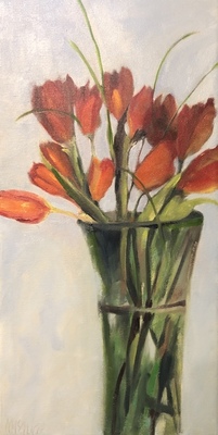 Nancy McClure - Spring Tulips - Oil on Canvas - 26x13