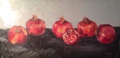 Margaret Hill - Pomegranates - Oil on Canvas - 12x24