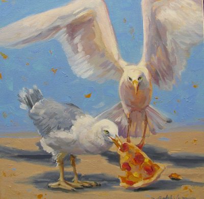 Sandy Nelson - Pizza Party - Oil on Canvas - 12x12