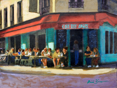 David Zimmerman - Café Des Angus - Oil on Canvas - 12x16