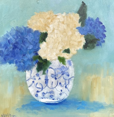 Nancy McClure - Four Hydrangeas - Oil on Canvas - 20x20