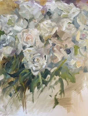 Gina Strumpf - White Roses - Oil on Canvas - 11x14