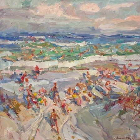 James  P. Kerr - Surf School - Oil on Canvas - 36x36