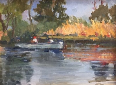 Margaret Hill - The Fishing Hole - Oil on Canvas - 9x12