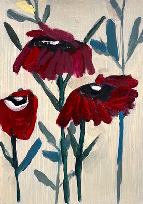 Charlotte Foust - Crimson Accord - Acrylic on Paper - 8x6