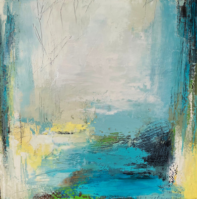 Angela Dewar Nesbit - Teal Abstract - Oil on Canvas - 16x16