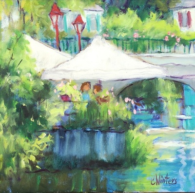 Connie Winters - Happy in Brantome, France - Oil on Canvas - 12 x 12