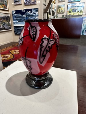 Bernstein Glass - Red Lecet Vase - GLASS - 5x9