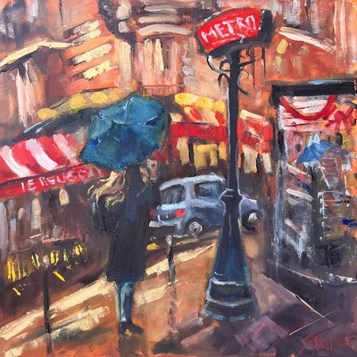 Gina Strumpf - Waiting on the Metro - Oil on Canvas - 20x20