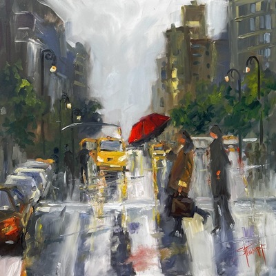 Gina Strumpf - Spring Rain in the City - Oil on Canvas - 36x36