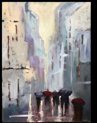 Gina Strumpf - Rainy Day People - Oil on Canvas - 48x36