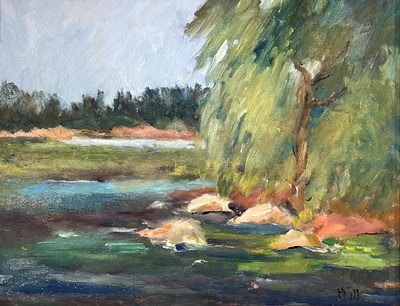 Margaret Hill - Below Falls of the Neuse - Oil on Board - 11x14