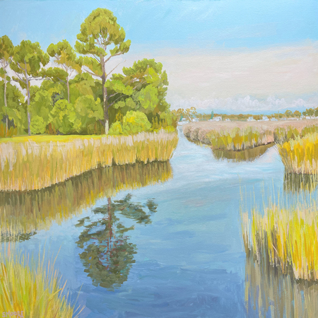 Steve Moore - Atlantic Marsh with Distant Harbor - Acrylic on Canvas - 36x48