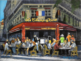 David Zimmerman - Café Champ Du Mars - Oil on Canvas - 12 x 16