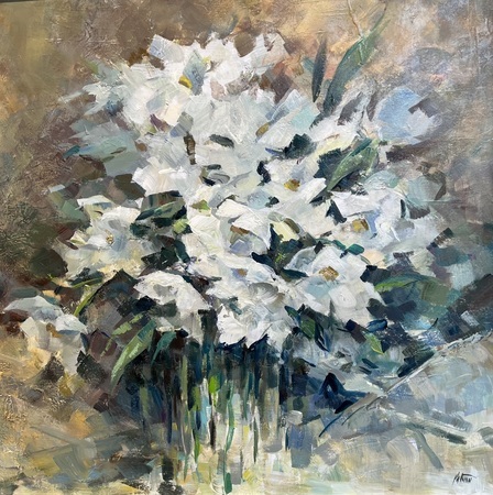 Rebecca Patman - White Flowers - Oil on Canvas - 24x24
