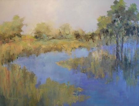 Becky Denmark - Cyan Shore - Oil on Canvas - 36x48