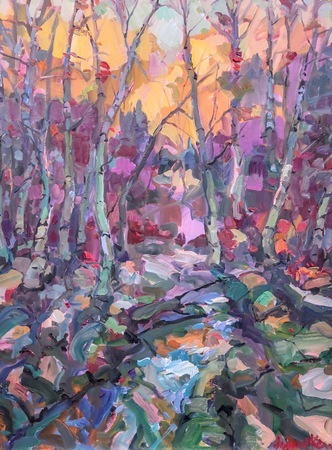 James P. Kerr - Silver Birches - il on Canvas - 48x36