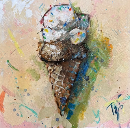 Trip Park - Birthday Cone - Acrylic on Canvas - 12x12