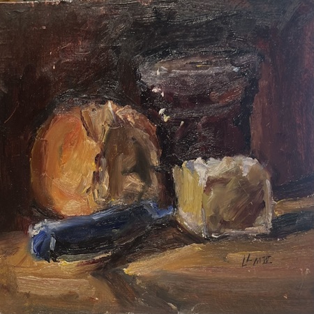 Luke Marion - Brie and Jam - Oil on Board - 5 1/2 x 8